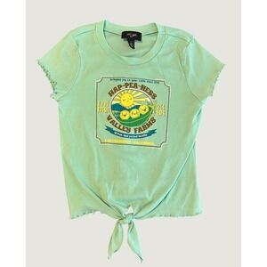 In Girl Mint Hap-Pea-Ness Valley Farms Graphic Tie Front T-Shirt Size L 14 1601